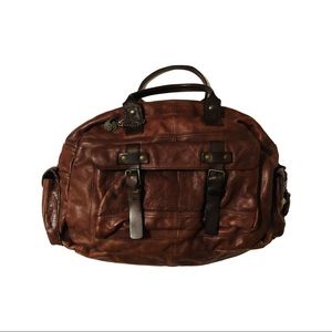John Varvatos brown leather duffle bag